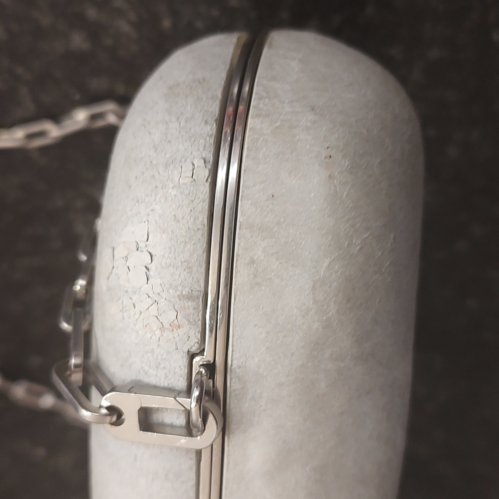 Bottega Veneta Frame Chain Clutch Pebble Rock Mini Stone Bag-Used- Grey - Picture 3 of 14